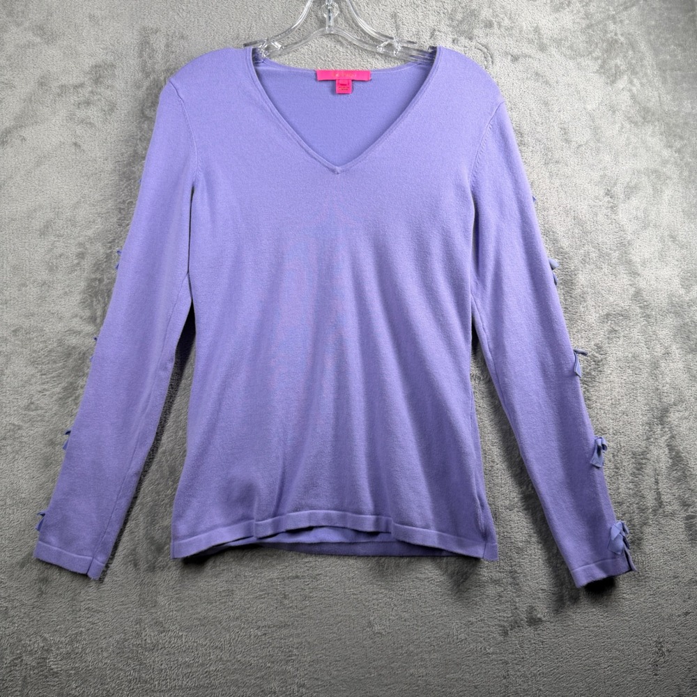 Lilly‎ Pulitzer Purple Bow Sleeve Sweater Size S Preppy Girly Casual Resortwear - Picture 2 of 10